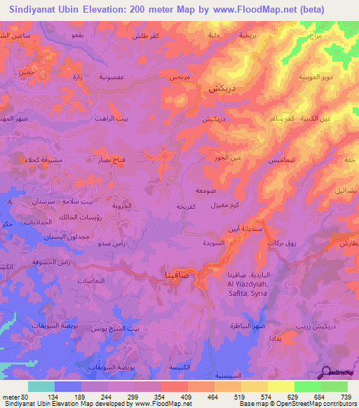 Sindiyanat Ubin,Syria Elevation Map
