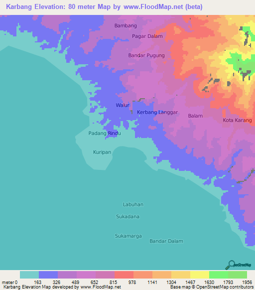 Karbang,Indonesia Elevation Map
