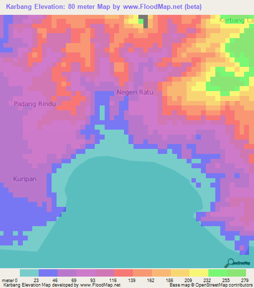 Karbang,Indonesia Elevation Map