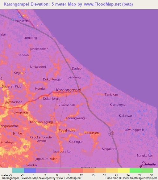 Karangampel,Indonesia Elevation Map