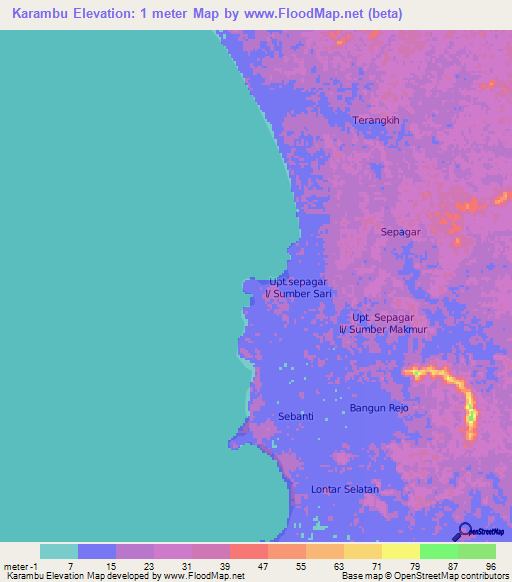 Karambu,Indonesia Elevation Map