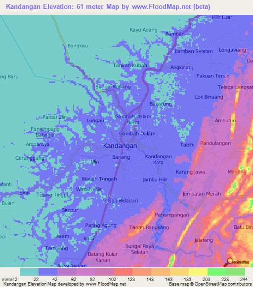 Kandangan,Indonesia Elevation Map