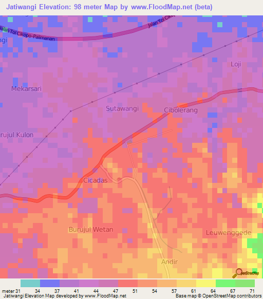 Jatiwangi,Indonesia Elevation Map