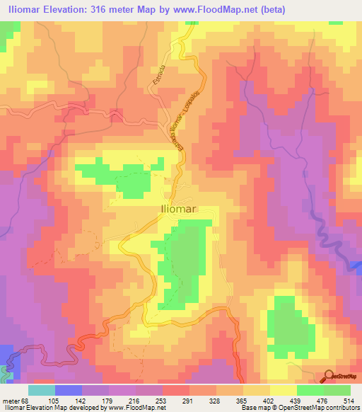 Iliomar,East Timor Elevation Map