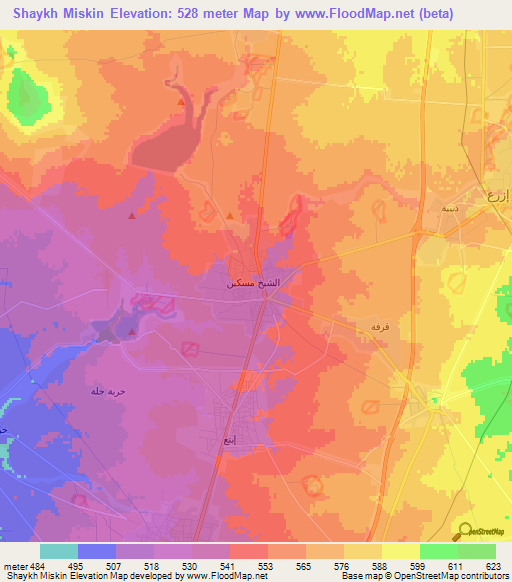 Shaykh Miskin,Syria Elevation Map