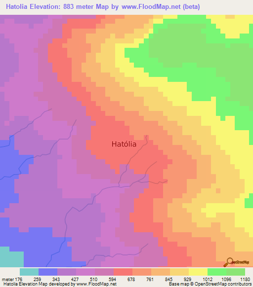 Hatolia,East Timor Elevation Map