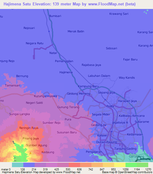 Hajimena Satu,Indonesia Elevation Map