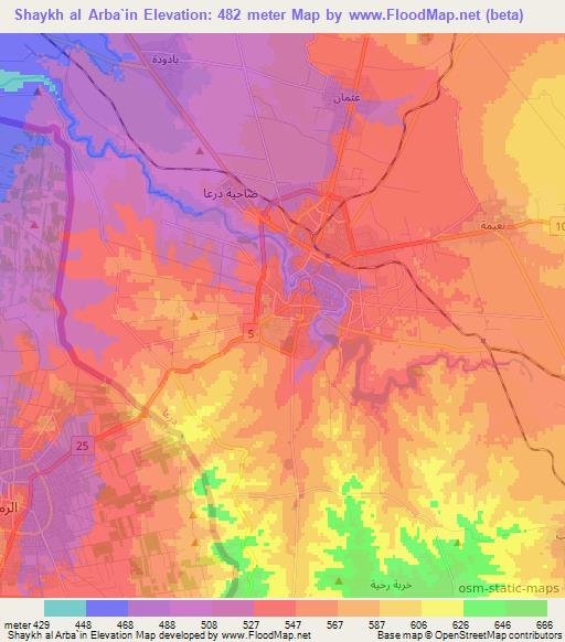 Shaykh al Arba`in,Syria Elevation Map