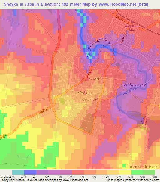 Shaykh al Arba`in,Syria Elevation Map