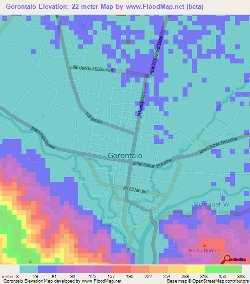 Gorontalo,Indonesia Elevation Map