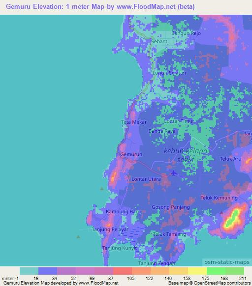 Gemuru,Indonesia Elevation Map