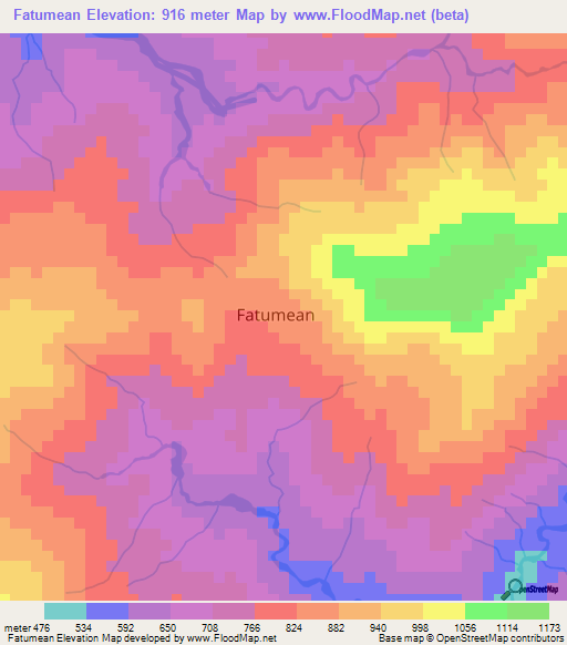 Fatumean,East Timor Elevation Map