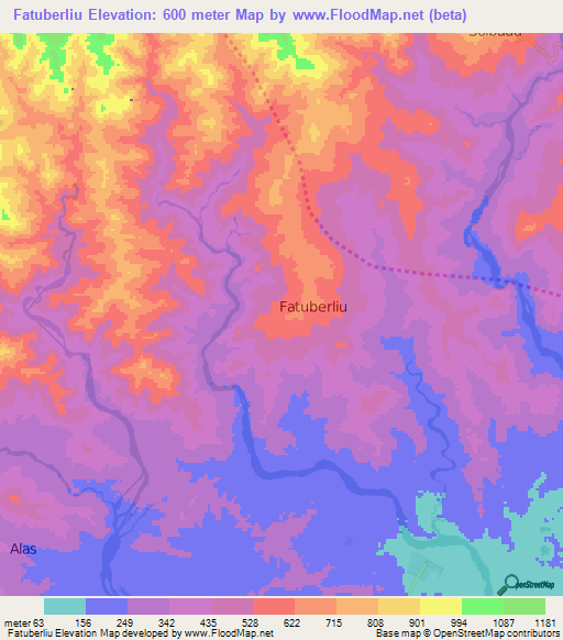 Fatuberliu,East Timor Elevation Map