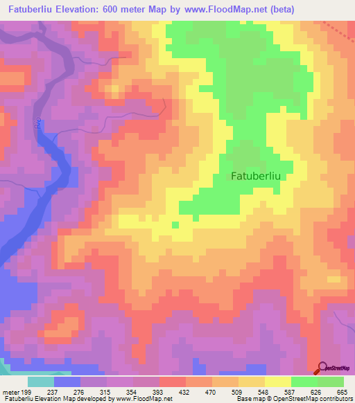 Fatuberliu,East Timor Elevation Map