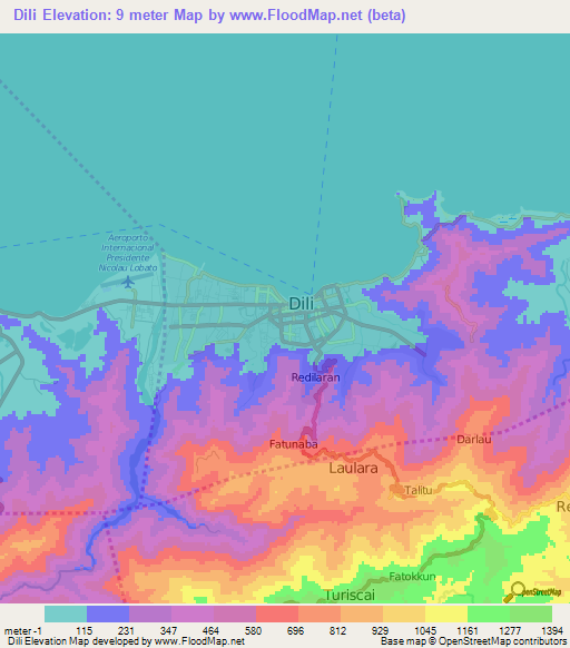 Dili,East Timor Elevation Map