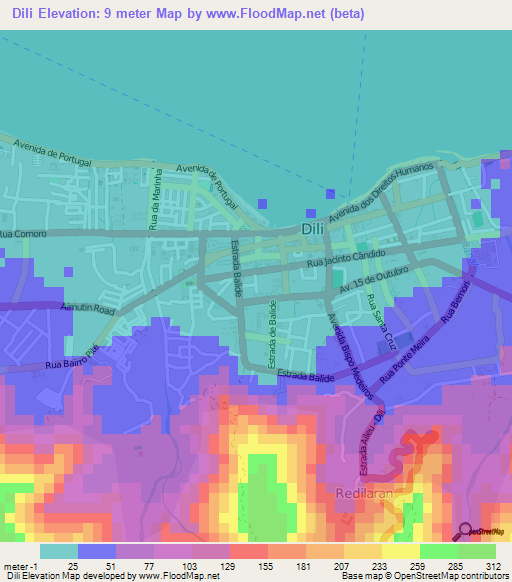 Dili,East Timor Elevation Map