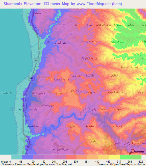Shamamis,Syria Elevation Map