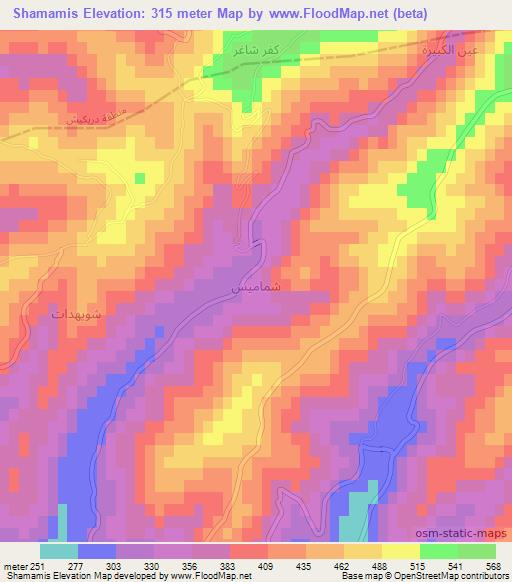 Shamamis,Syria Elevation Map