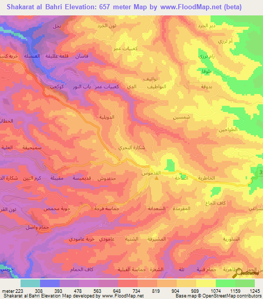 Shakarat al Bahri,Syria Elevation Map