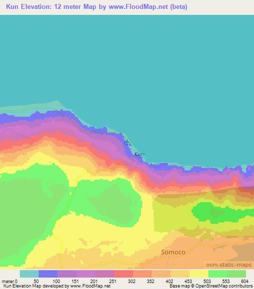 Kun,East Timor Elevation Map