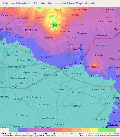 Cileunyi,Indonesia Elevation Map