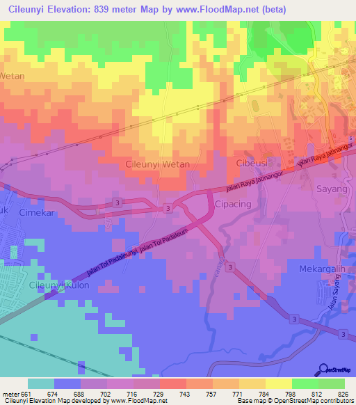 Cileunyi,Indonesia Elevation Map