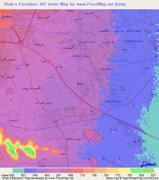 Shab`a,Syria Elevation Map