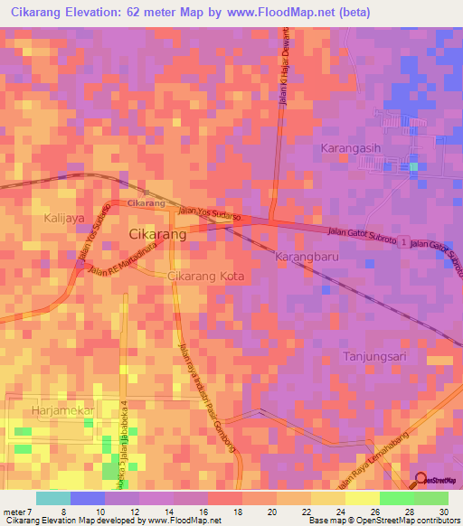 Cikarang,Indonesia Elevation Map