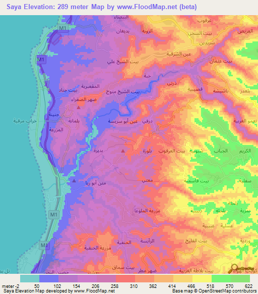 Saya,Syria Elevation Map
