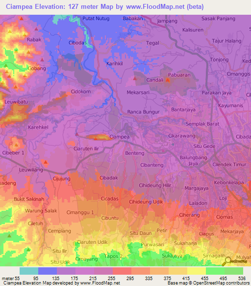 Ciampea,Indonesia Elevation Map