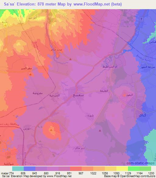 Sa`sa`,Syria Elevation Map