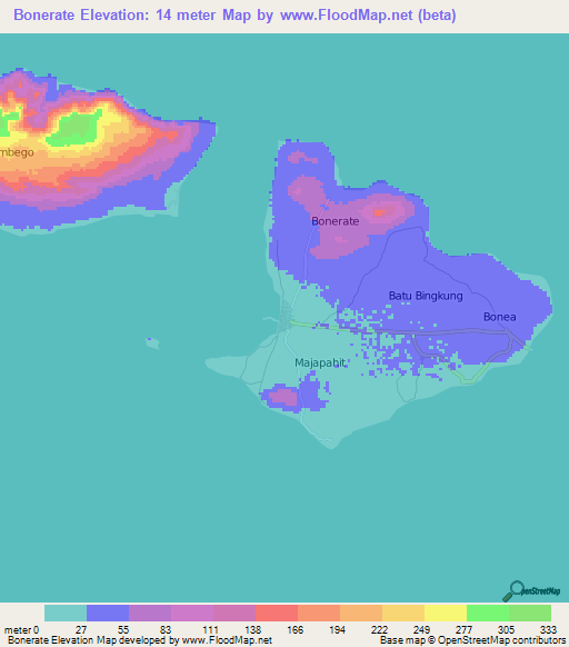 Bonerate,Indonesia Elevation Map