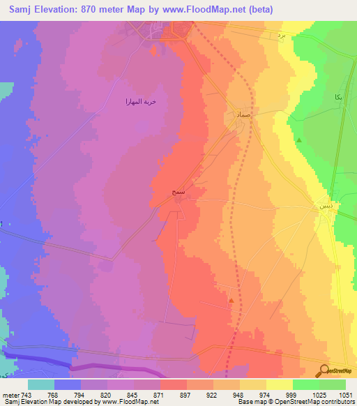 Samj,Syria Elevation Map