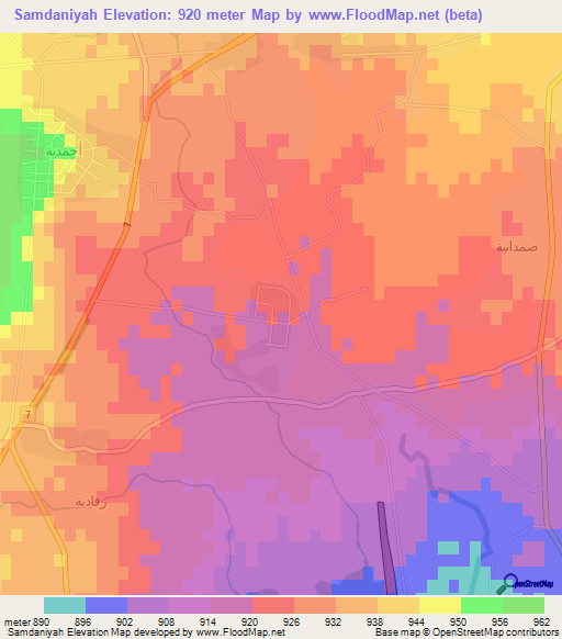 Samdaniyah,Syria Elevation Map