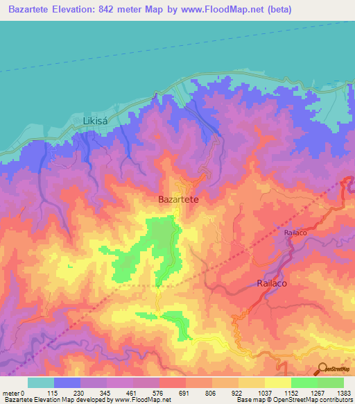 Bazartete,East Timor Elevation Map