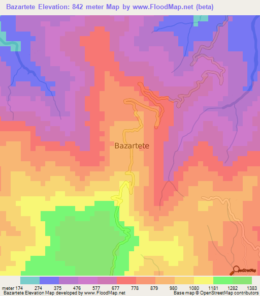 Bazartete,East Timor Elevation Map