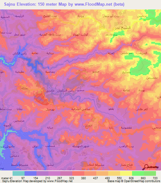 Sajnu,Syria Elevation Map