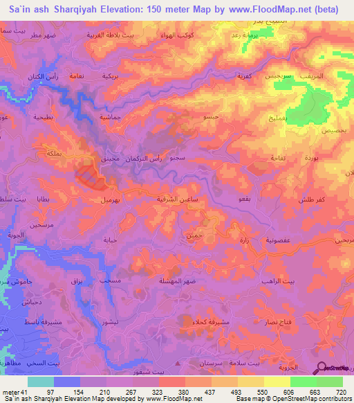 Sa`in ash Sharqiyah,Syria Elevation Map