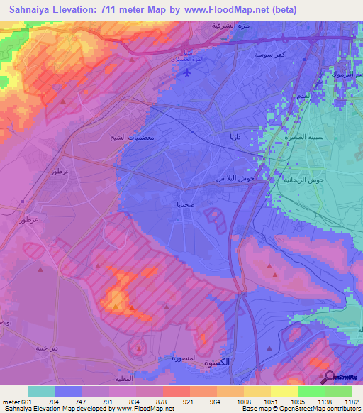 Sahnaiya,Syria Elevation Map