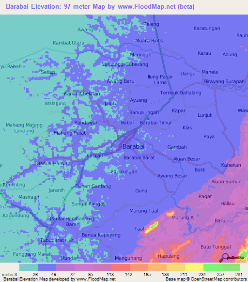 Barabai,Indonesia Elevation Map