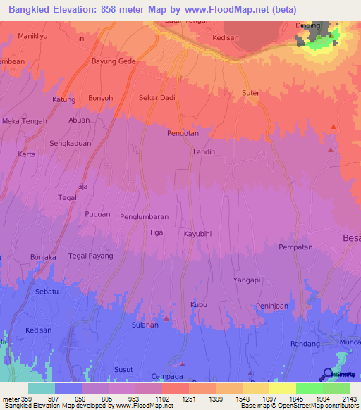 Bangkled,Indonesia Elevation Map