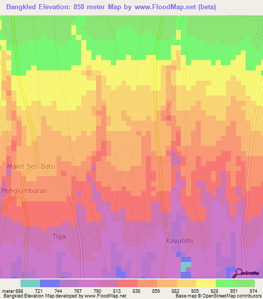 Bangkled,Indonesia Elevation Map