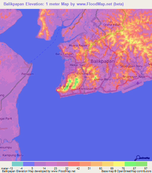 Balikpapan,Indonesia Elevation Map
