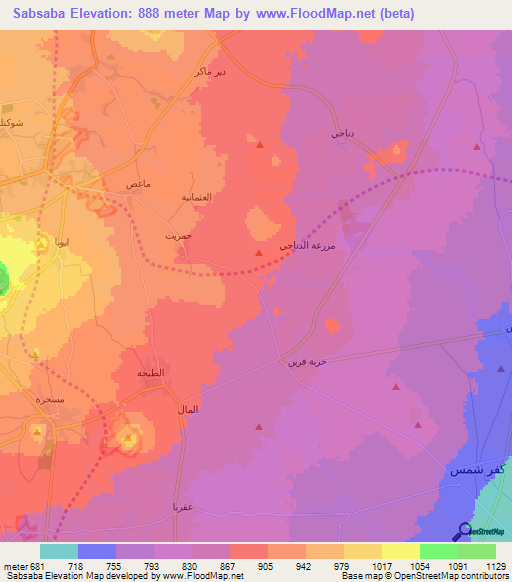 Sabsaba,Syria Elevation Map