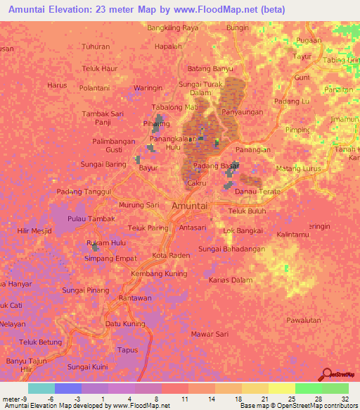 Amuntai,Indonesia Elevation Map