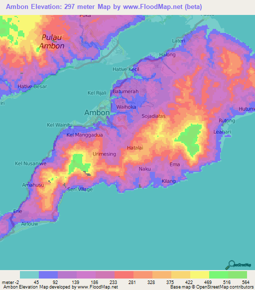 Ambon,Indonesia Elevation Map