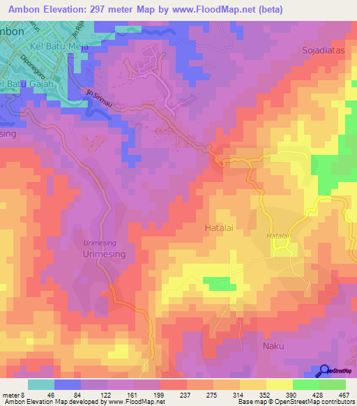 Ambon,Indonesia Elevation Map