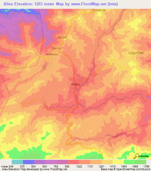 Aileu,East Timor Elevation Map
