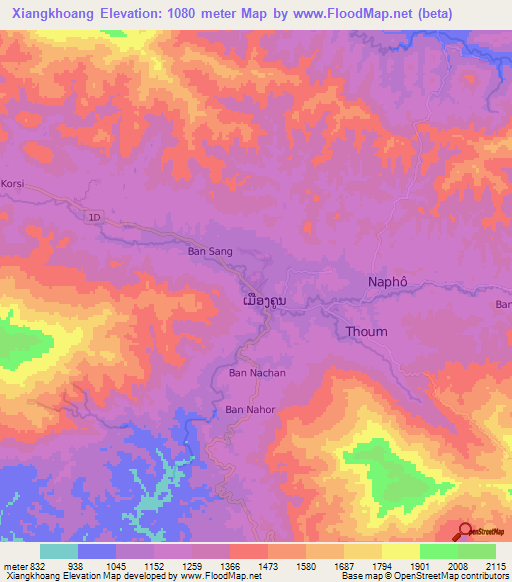 Xiangkhoang,Laos Elevation Map