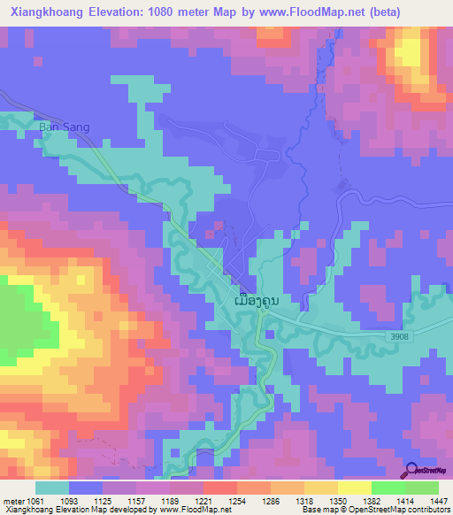 Xiangkhoang,Laos Elevation Map